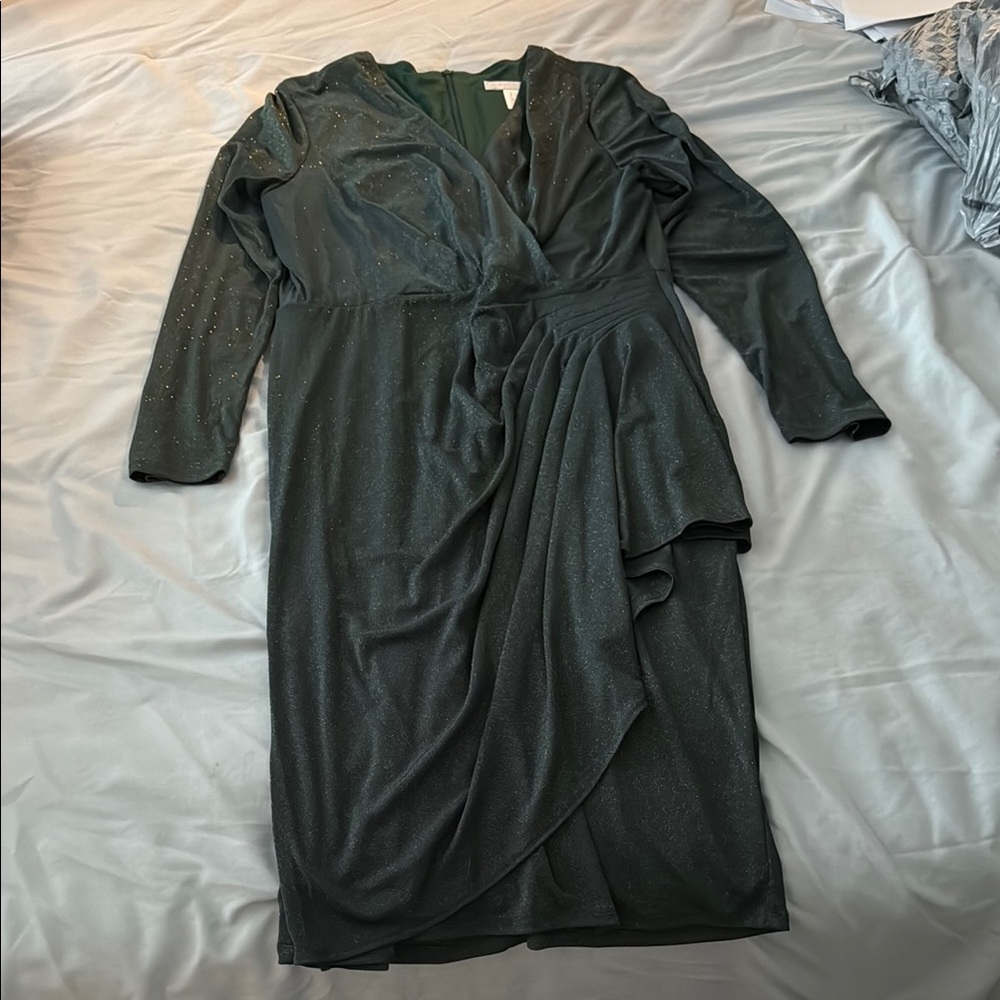 London Times Green Ruched Wrap Dress